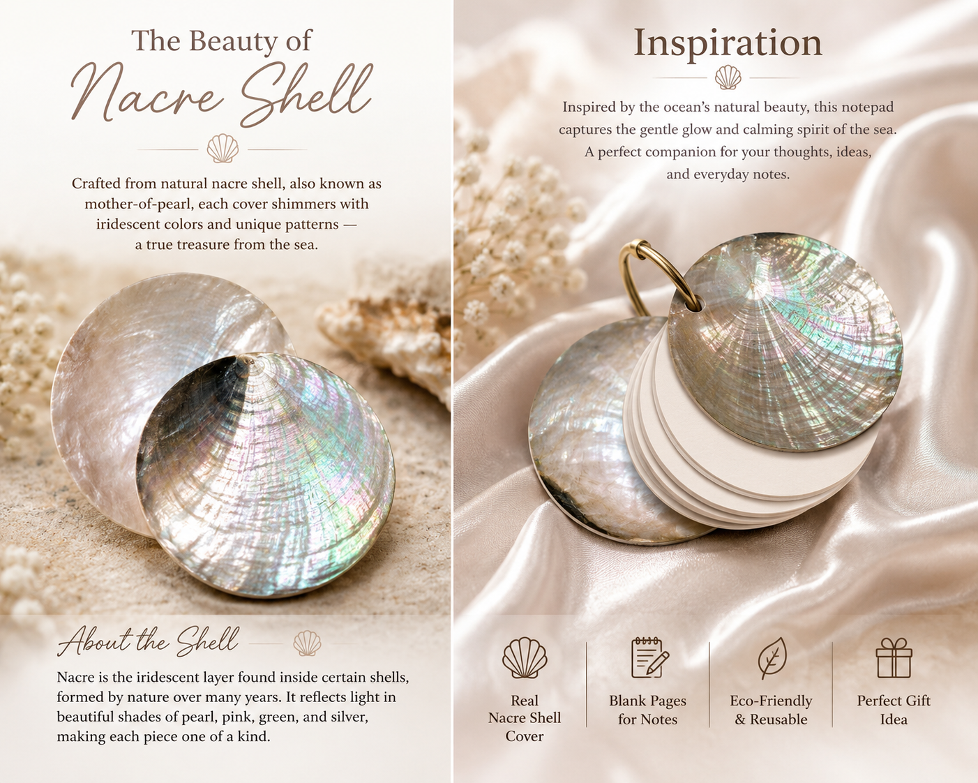 Real Shell Notepad, Mother of Pearl Mini Notebook, Coastal Pocket Notepad, Ocean Lover Gift, Beach Stationery, Unique Small Gift