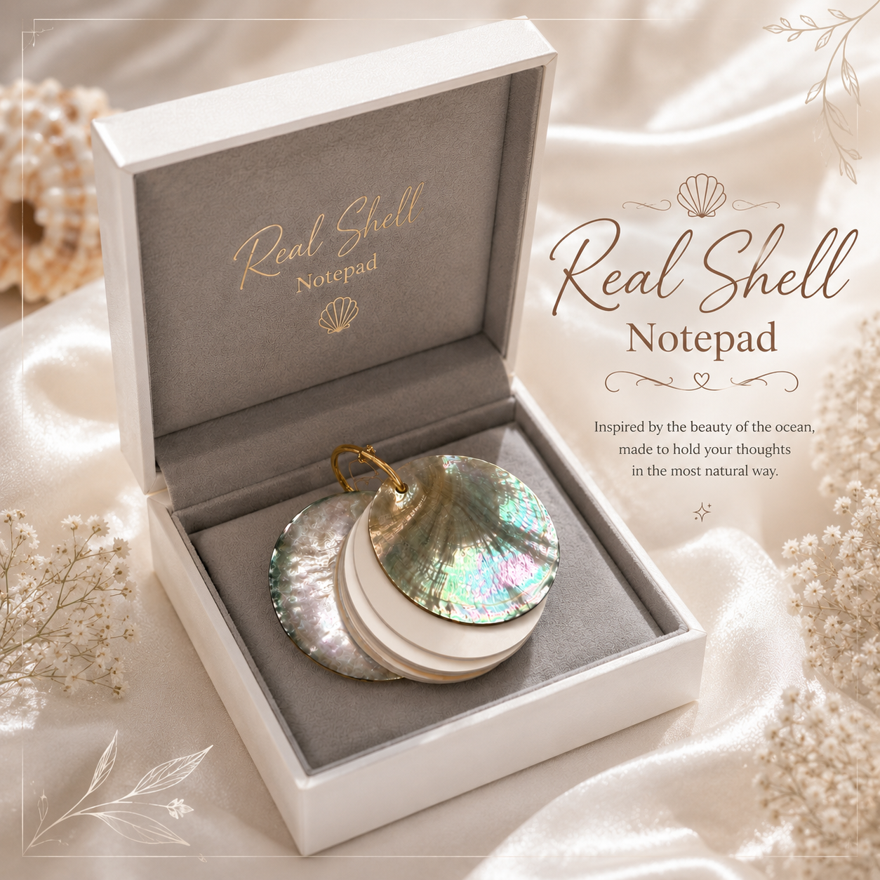Real Shell Notepad, Mother of Pearl Mini Notebook, Coastal Pocket Notepad, Ocean Lover Gift, Beach Stationery, Unique Small Gift