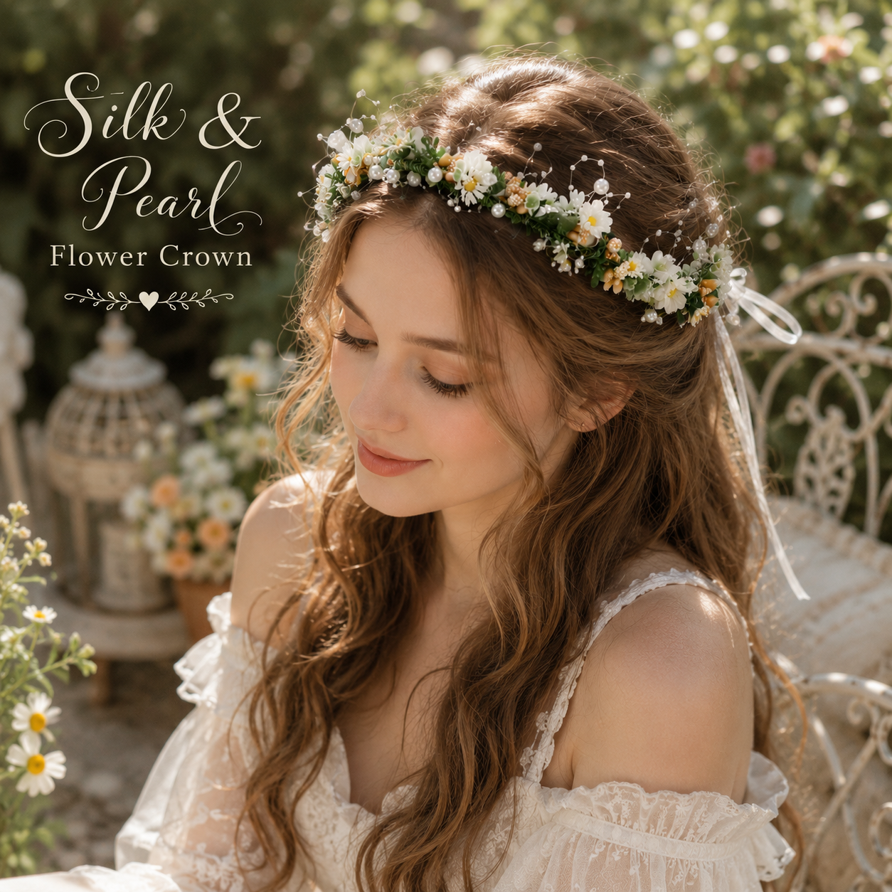 Silk & Pearl Flower Crown, Adjustable Floral Head Wreath, Wedding Headpiece, Fairy Crown, Bridal Shower, Maternity Photo Prop
