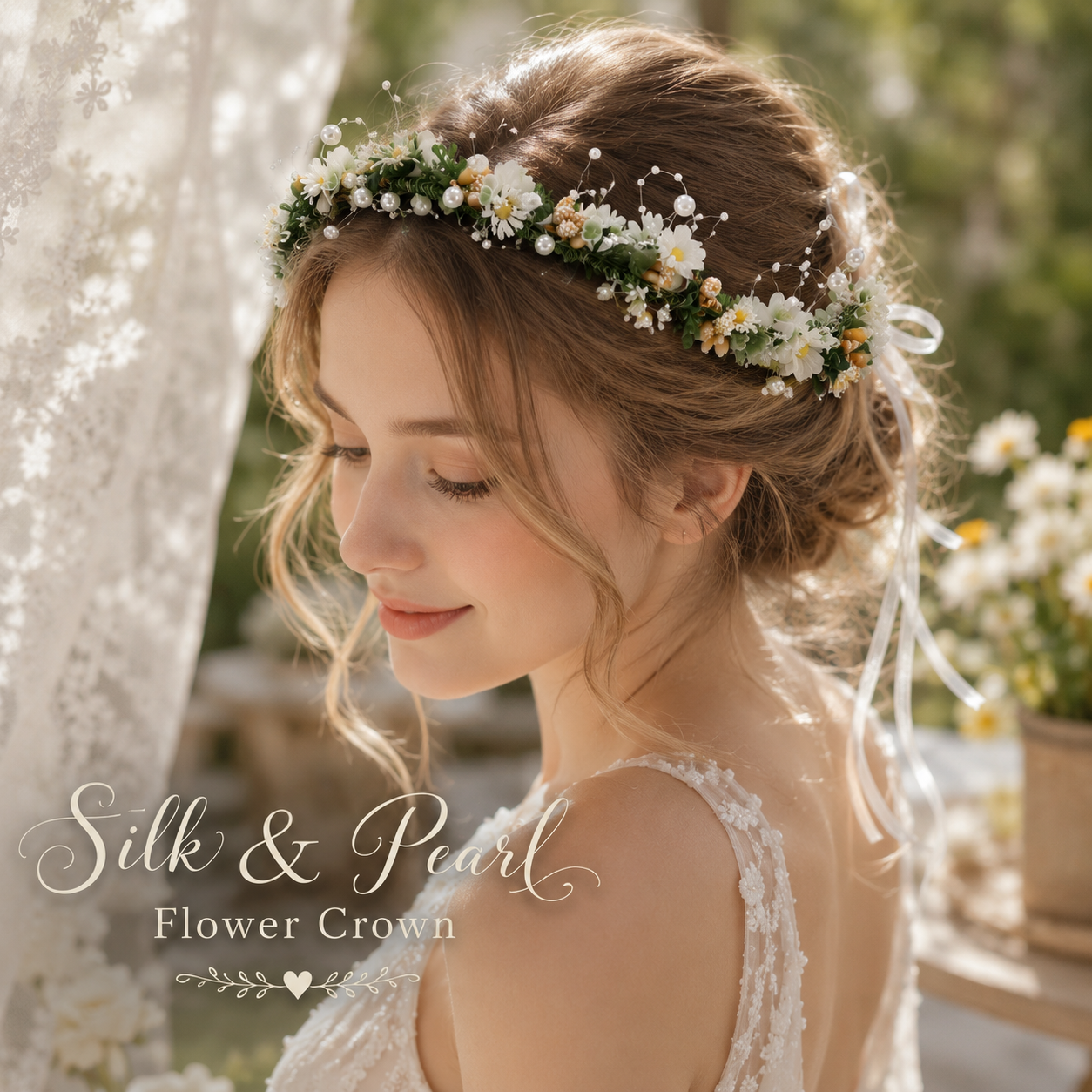 Silk & Pearl Flower Crown, Adjustable Floral Head Wreath, Wedding Headpiece, Fairy Crown, Bridal Shower, Maternity Photo Prop