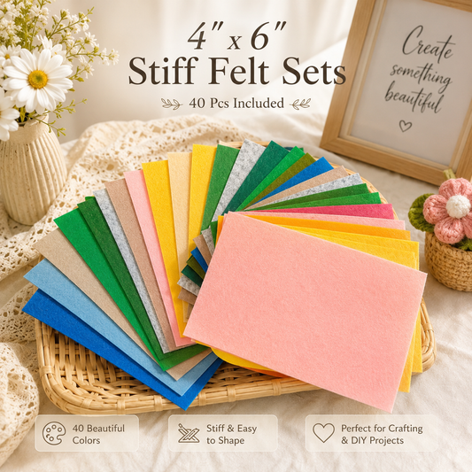 40 PCS 4x6 Stiff Felt Sheets | Assorted Color Felt Pack | Premium Craft Felt Fabric | DIY Sewing Supplies