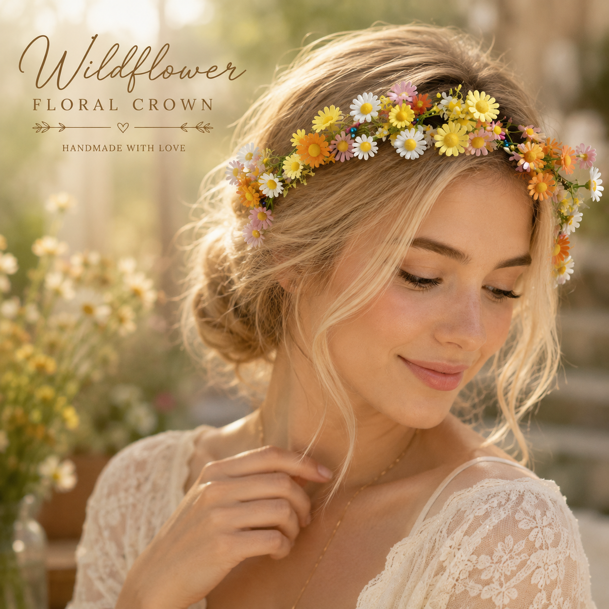 Silk Wildflower Flower Crown, Colorful Daisy Floral Headband, Boho Flower Hair Wreath, Festival Hair Accessory, Bridal Floral Crown