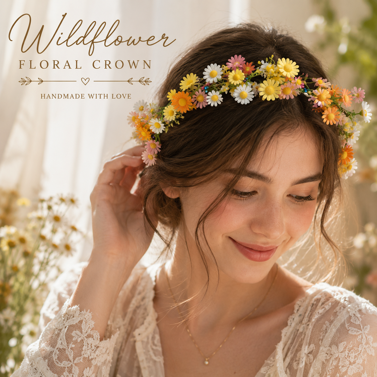Silk Wildflower Flower Crown, Colorful Daisy Floral Headband, Boho Flower Hair Wreath, Festival Hair Accessory, Bridal Floral Crown
