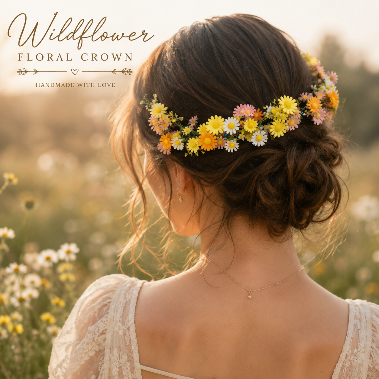 Silk Wildflower Flower Crown, Colorful Daisy Floral Headband, Boho Flower Hair Wreath, Festival Hair Accessory, Bridal Floral Crown