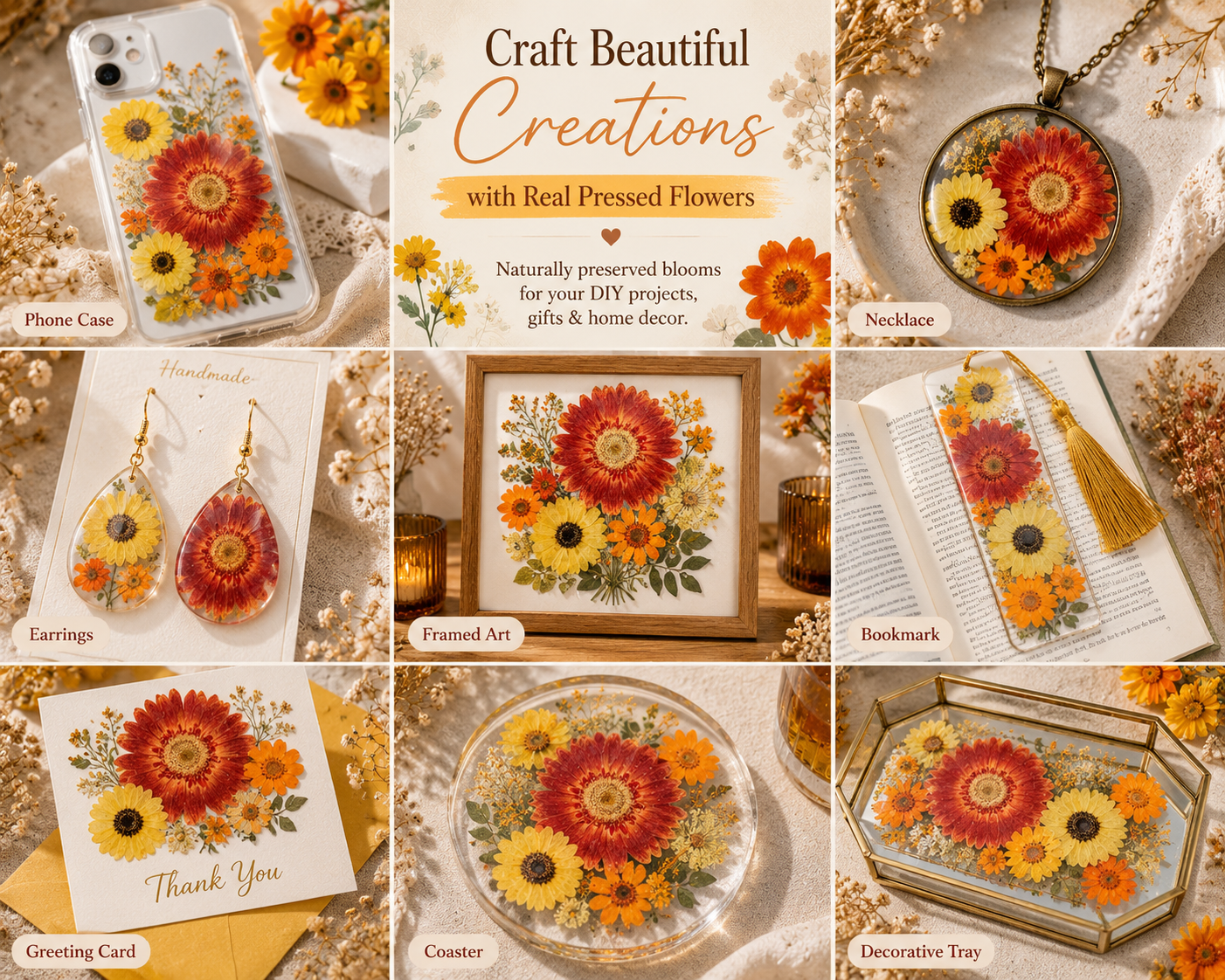 Warm Autumn Pressed Flower Pack | Real Dried Flowers for Resin Art, Scrapbooking, Candle Making, Jewelry Making, Phone Cases