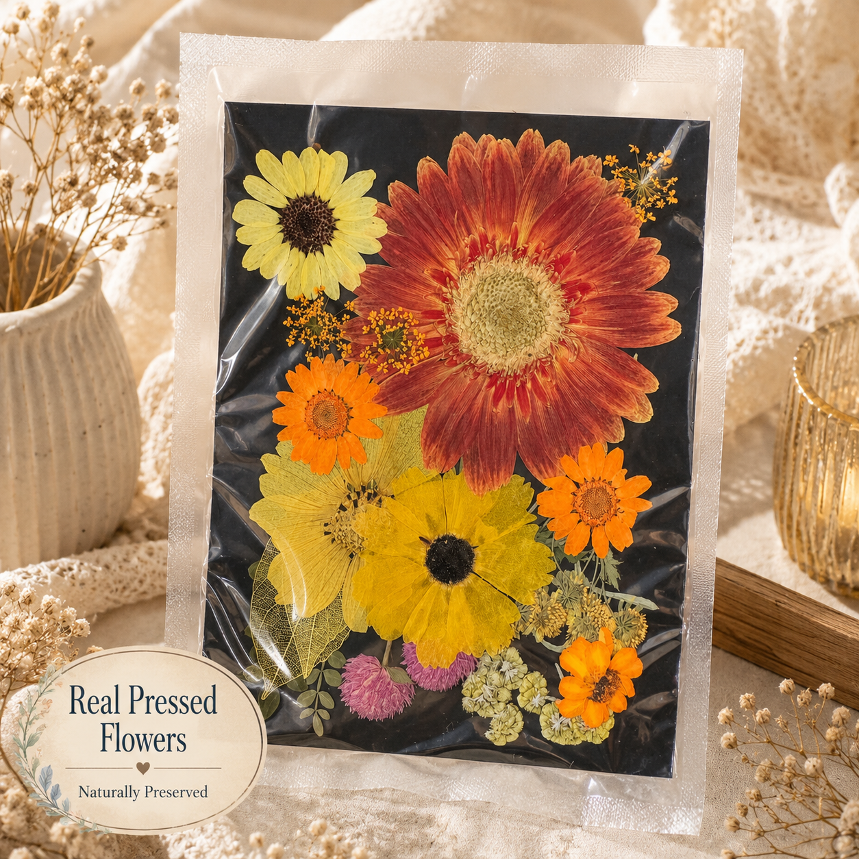 Warm Autumn Pressed Flower Pack | Real Dried Flowers for Resin Art, Scrapbooking, Candle Making, Jewelry Making, Phone Cases