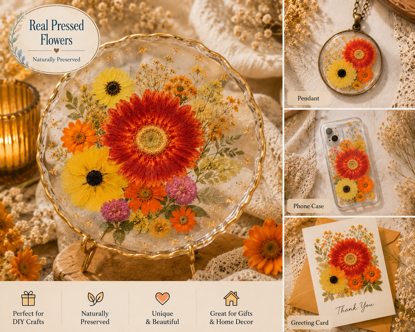 Warm Autumn Pressed Flower Pack | Real Dried Flowers for Resin Art, Scrapbooking, Candle Making, Jewelry Making, Phone Cases